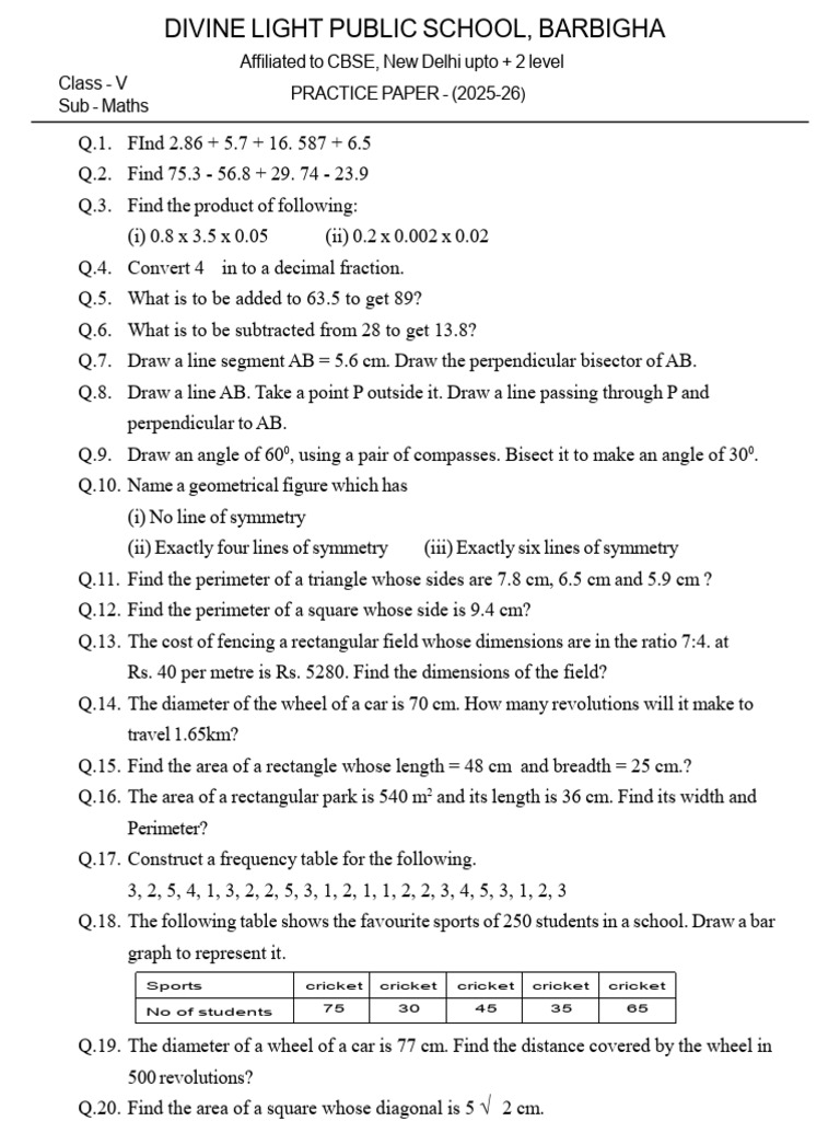 V Math 1 To 3 Sets | PDF | Area | Euclidean Geometry