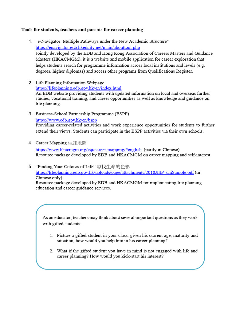 2.4.3 - Tools For Students, Teachers and Parents For Career Planning | PDF