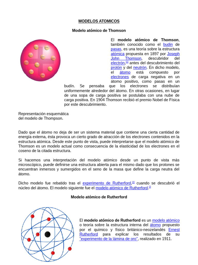 MODELOS ATOMICOS | PDF | Átomos | Núcleo atómico