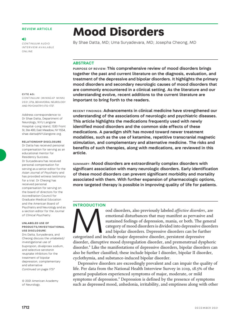 Mood Disorders | PDF | Major Depressive Disorder | Bipolar Disorder