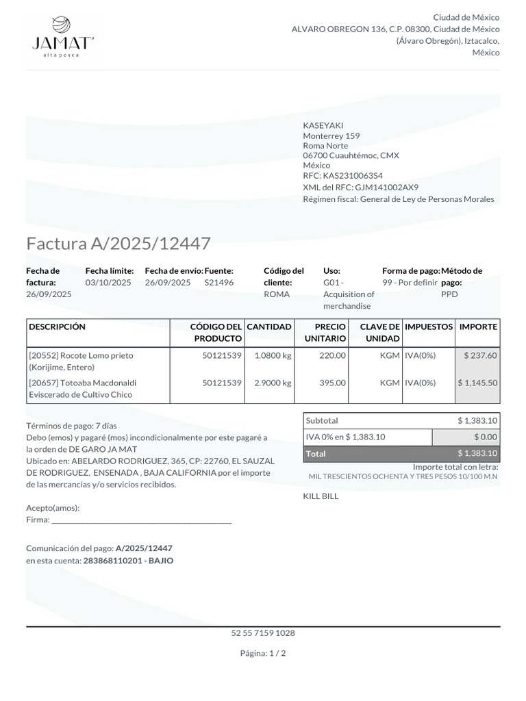 Factura A/2025/12447 | PDF