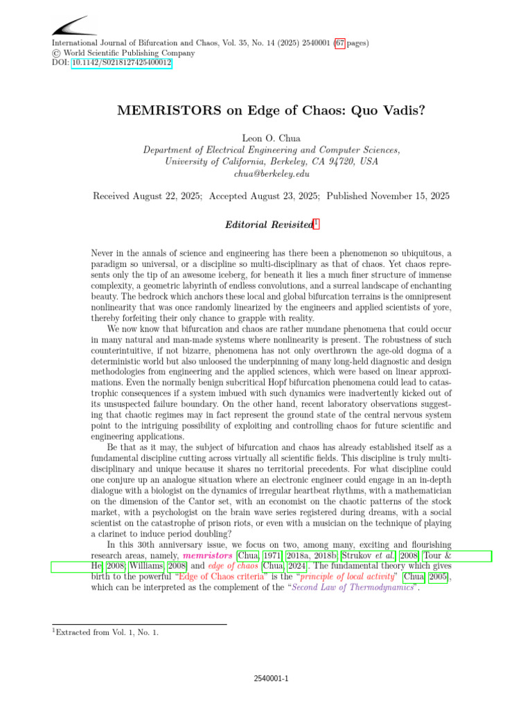 Memristors On Edge of Chaos Quo Vadis | PDF | Chaos Theory | Complexity