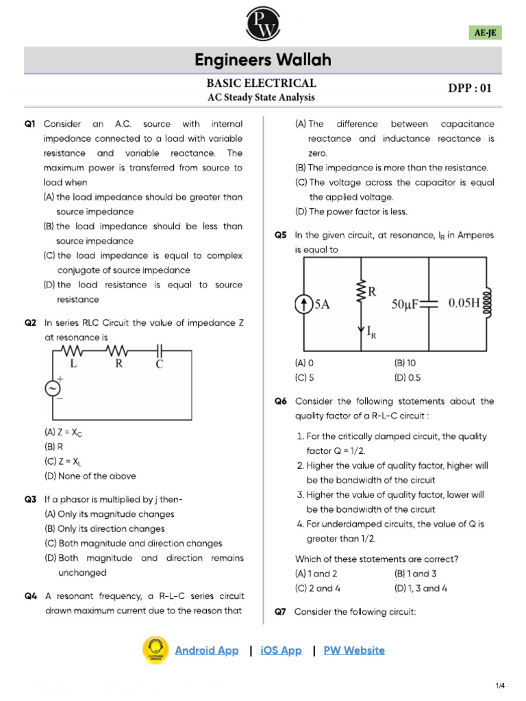 Ac Steady State Analysis _ DPP 01 (English) | PDF