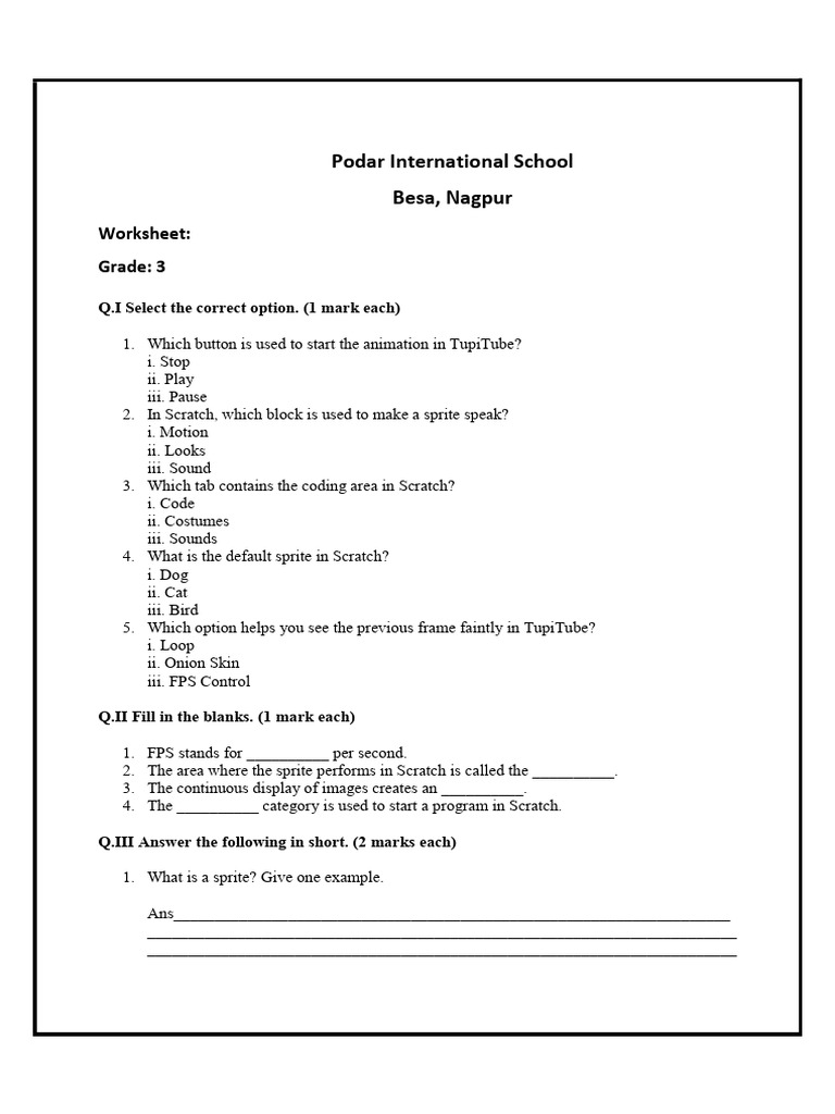 Worksheet For Grade 3 | PDF | Scratch (Programming Language)