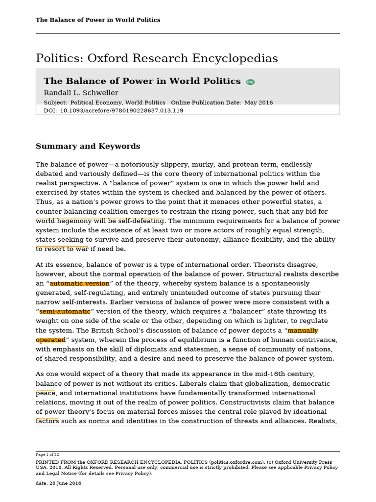 The Balance of Power in World Politics | PDF | International Relations ...
