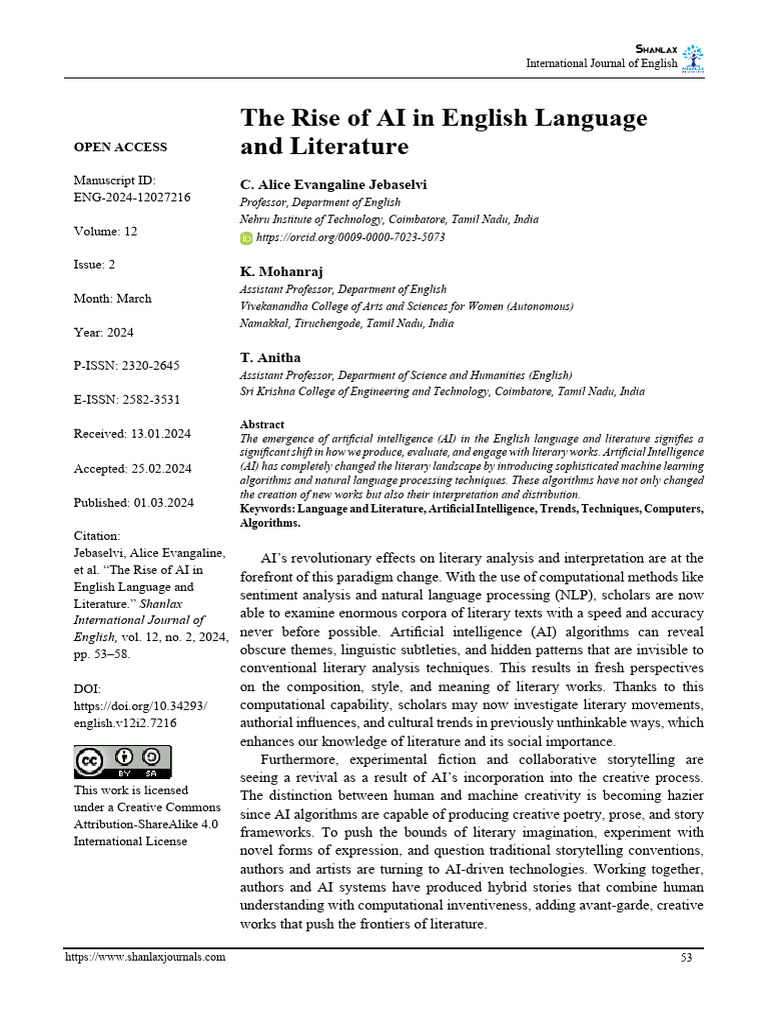 The Rise of AI in English Language and Literature | PDF | Artificial ...