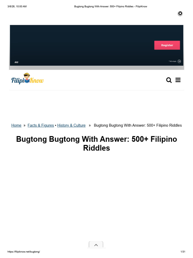 Bugtong Bugtong With Answer - 500+ Filipino Riddles - FilipiKnow | PDF ...