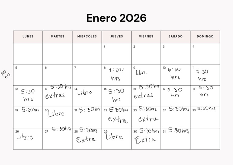 Documento A4 Calendario Mensual Enero 2026 Almanaque Imprimible ...