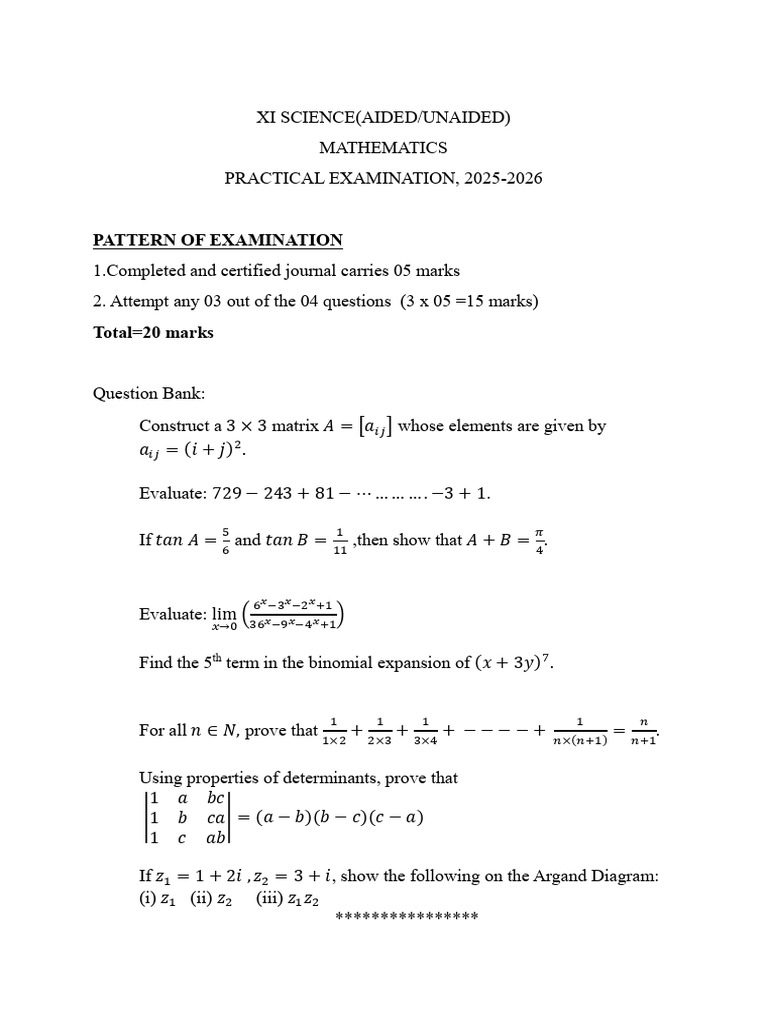 Xi Sci Practical Question Bank 25-26 | PDF