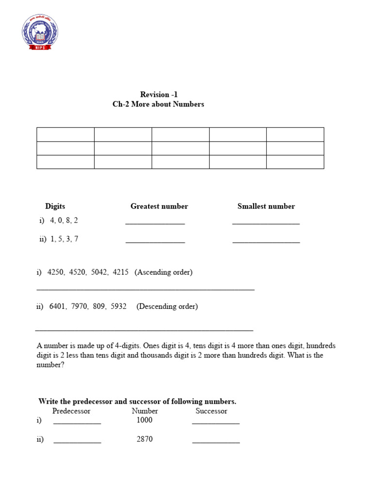 Class 3 Maths Half Yearly Revision Worksheet | PDF | Discrete ...