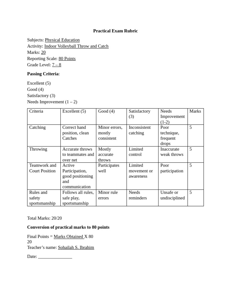Semi Final Practical Exam Rubric G (7 & 8) | PDF