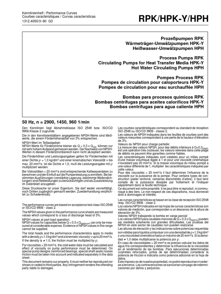 KSB - RPK Process Pumps - Charachteristic Curves | PDF