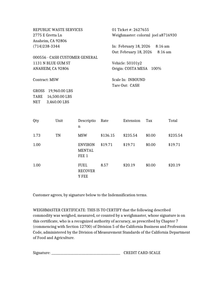 Weighmaster Receipt Template Editable | PDF