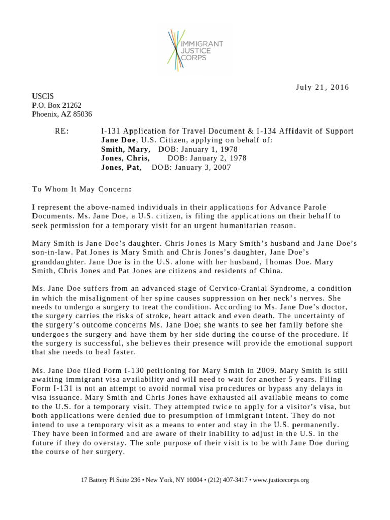 Humanitarian Parole Cover Letter | PDF | Government And Personhood ...
