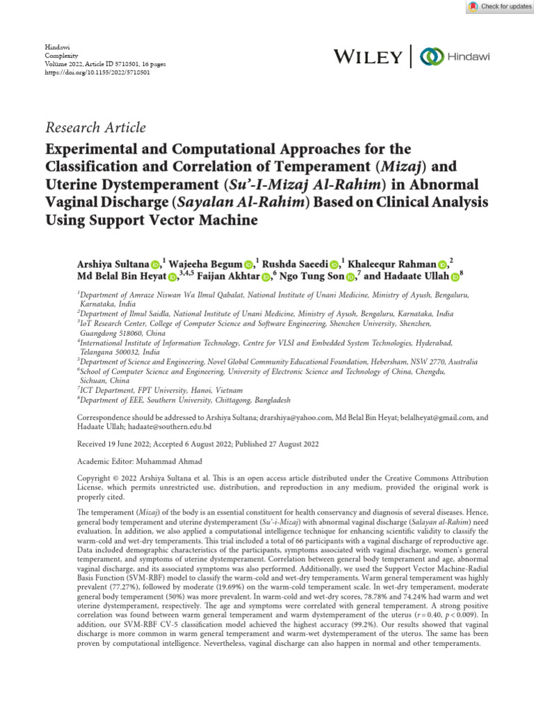 Complexity - 2022 - Sultana - Experimental and Computational Approaches ...