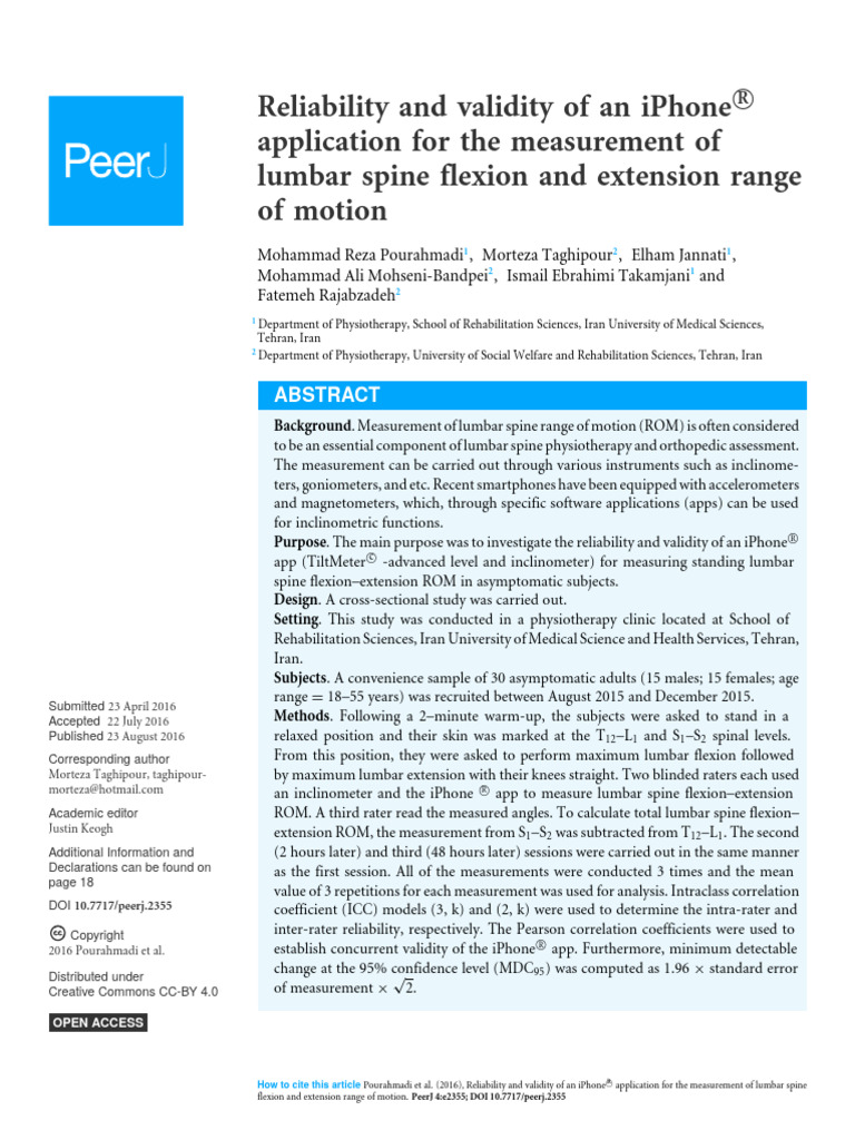Reliability and Validity of an iPhone Application | PDF