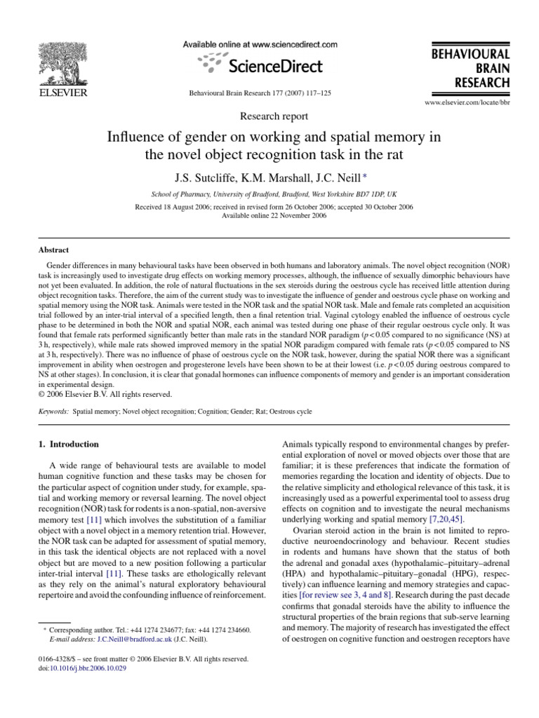 Influence of Gender on Working and Spatial Memory in the Novel Object ...
