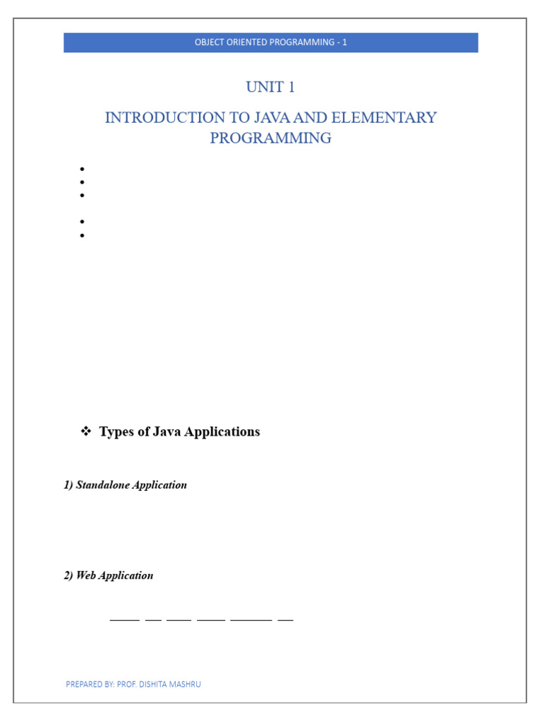 UNIT 1 notes | PDF | Java (Programming Language) | Java Virtual Machine