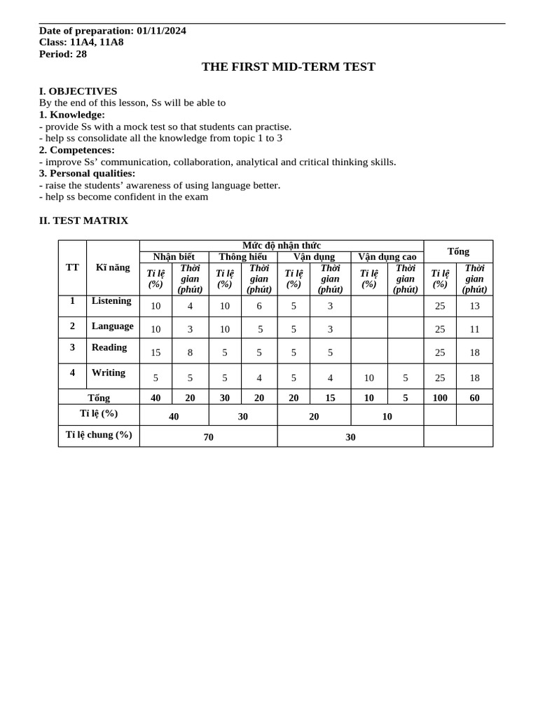 The First Mid Term Test 11 | PDF