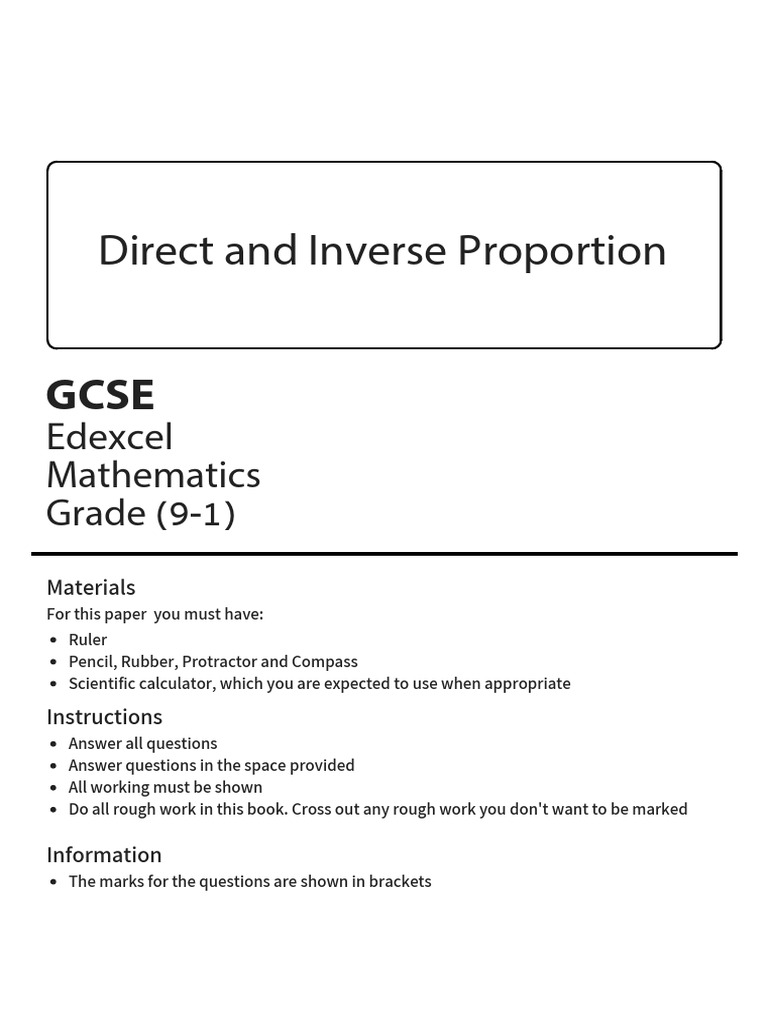 GCSE Direct and Inverse Proportion Worksheet | PDF | Electrical ...