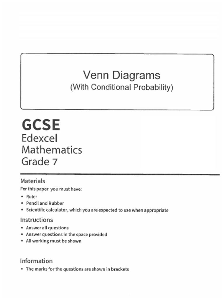 GCSE Venn Diagram With Conditional Probability Solutions(1) | PDF ...
