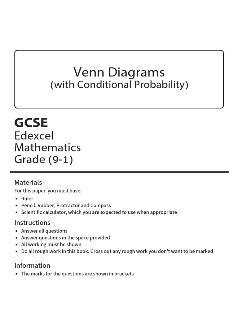 GCSE Venn Diagram With Conditional Probability Worksheet | PDF ...