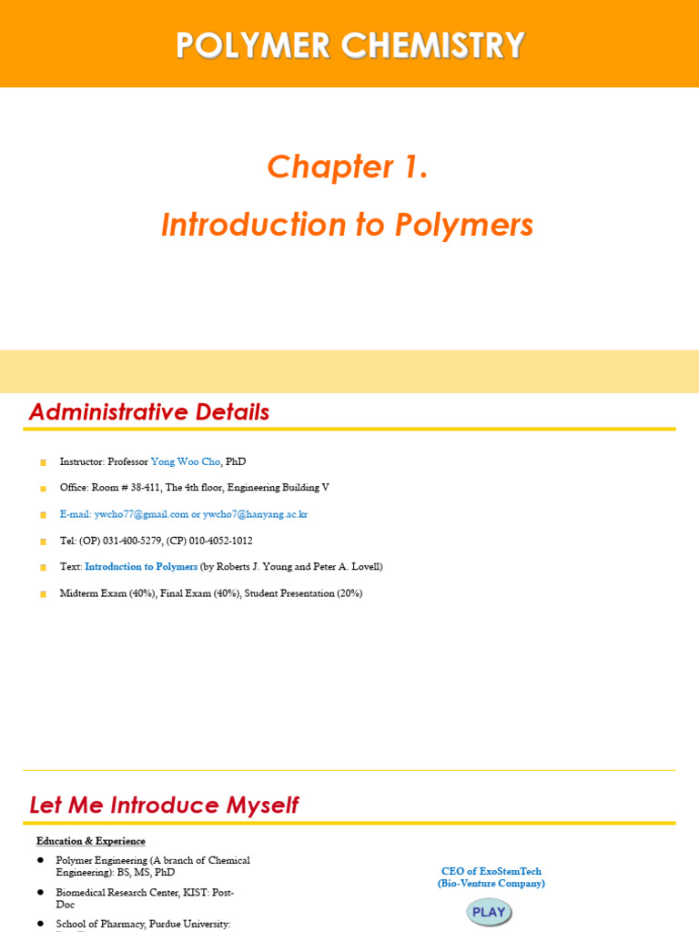 Chapter 1 PolymChem Introduction | PDF | Polymers | Polymerization