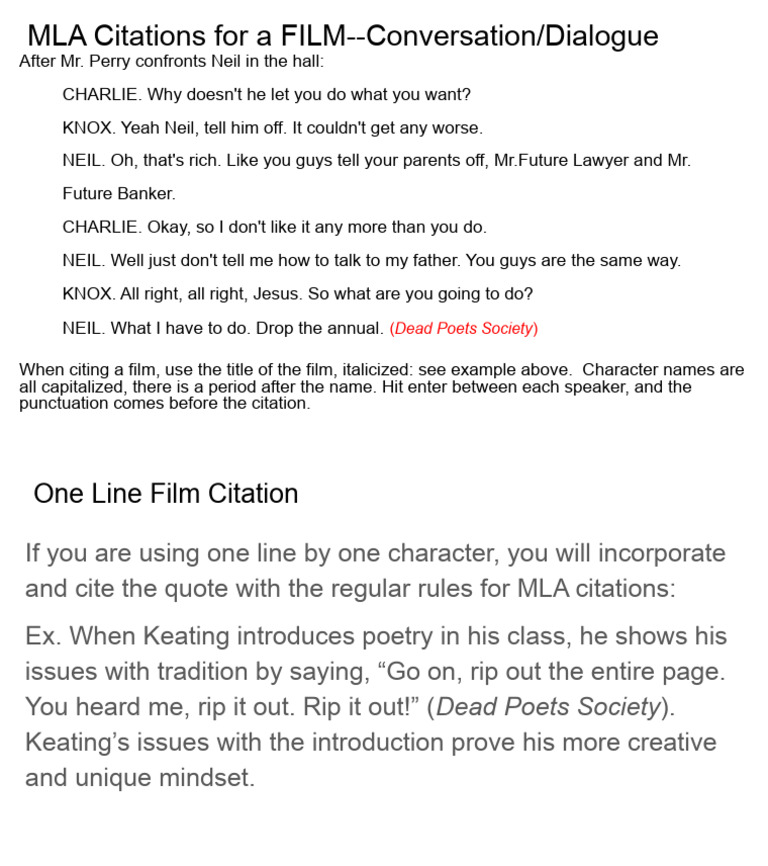 Dialogue in Film MLA | PDF