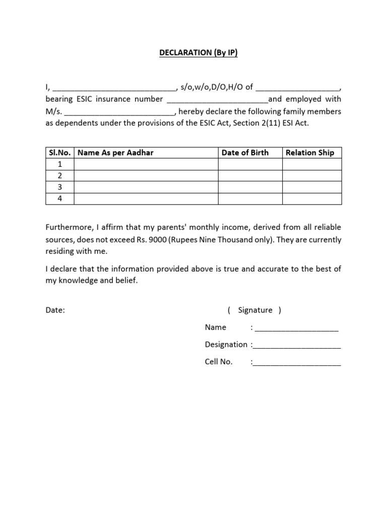 Family Declaration - Esi | PDF