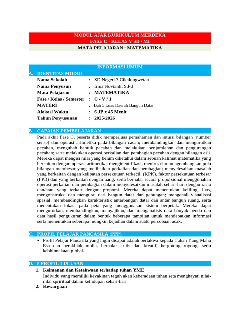 Modul MTK 5 - Bab 5 | PDF