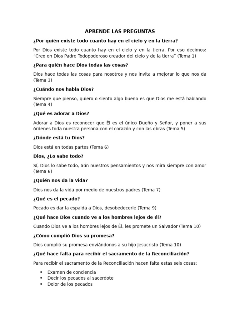 Aprende Las Preguntas | PDF | eucaristía | Bautismo