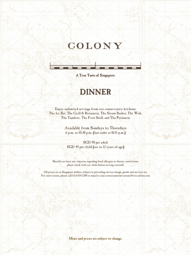 Colony Dinner Menu Sun Thu | PDF
