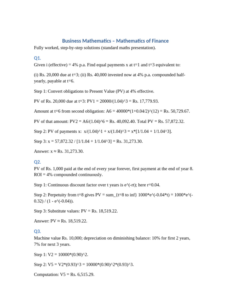Business Math Solutions Proper Maths | PDF