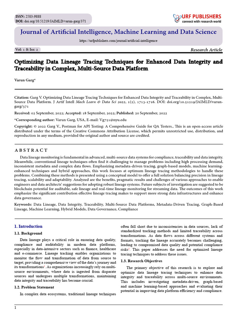 Optimizing Data Lineage Tracing Techniques for Enhanced Data Integrity ...