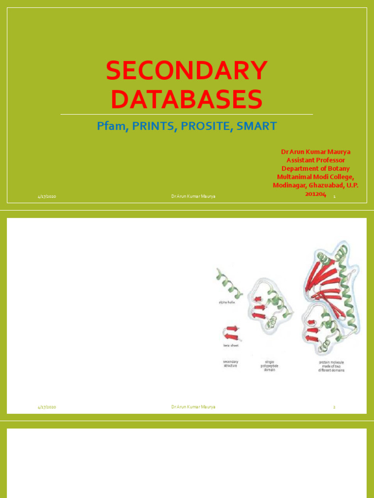Lec 16 Secondary Databases Pfam Prints Prosite Smart | PDF | Protein ...