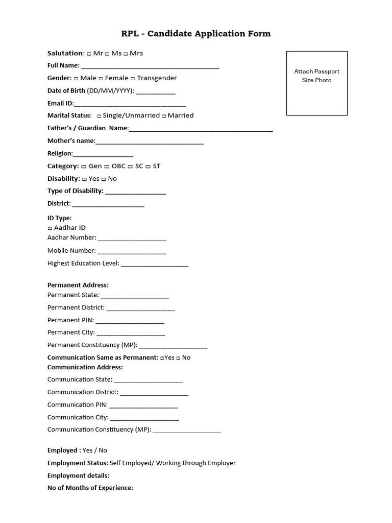 RPL Candidate Registration Form 1.0 | PDF