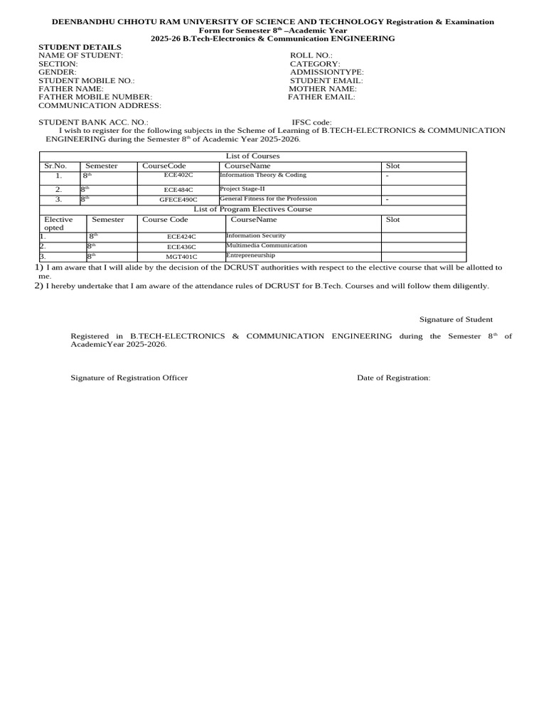 Sample of DCRUST Registration Form 2 | PDF