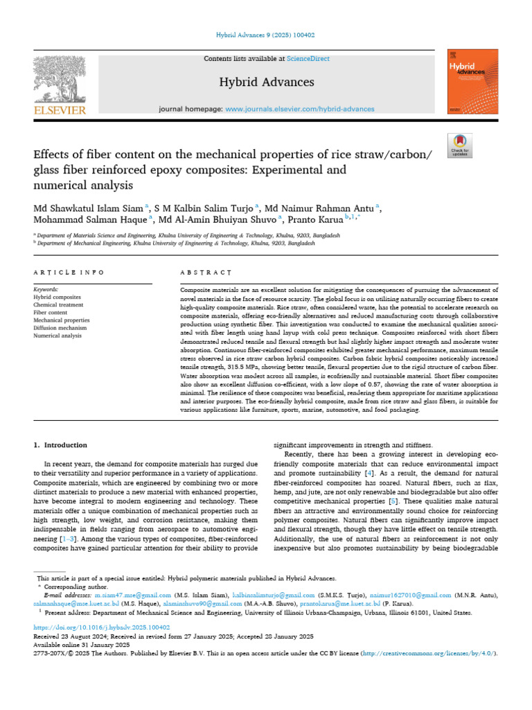 Effects of Fiber Content On The Mechanical Properties of Rice Straw ...