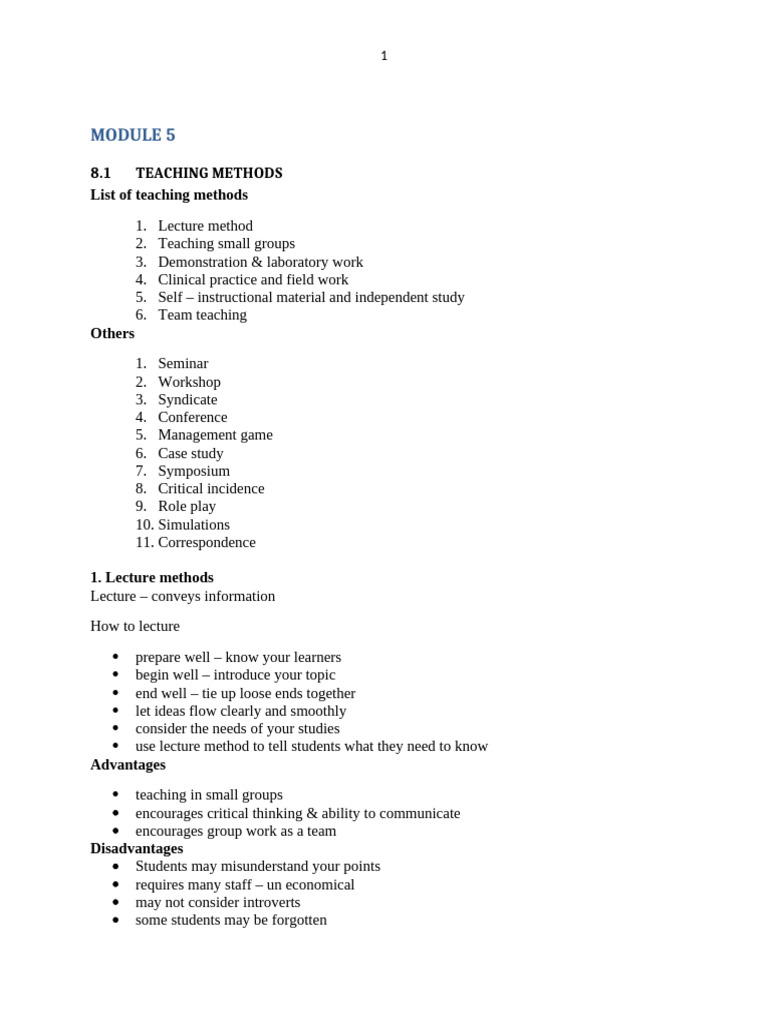 07 Module 7 Teaching Methods | PDF | Lecture | Simulation