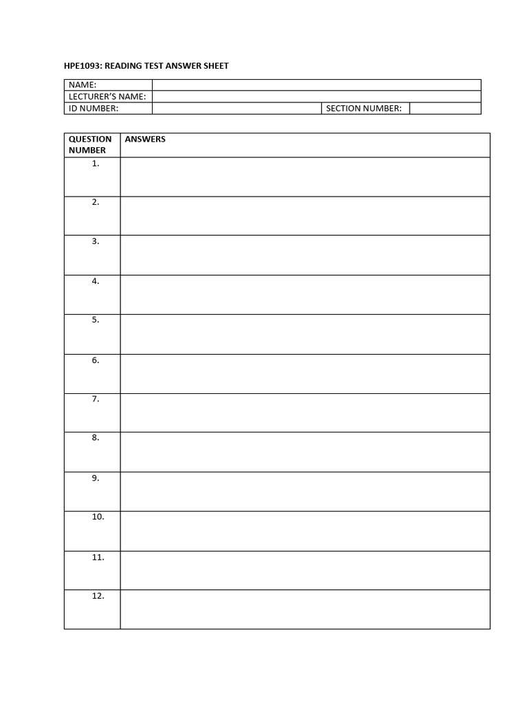HPE1093 Reading Answer Sheet | PDF