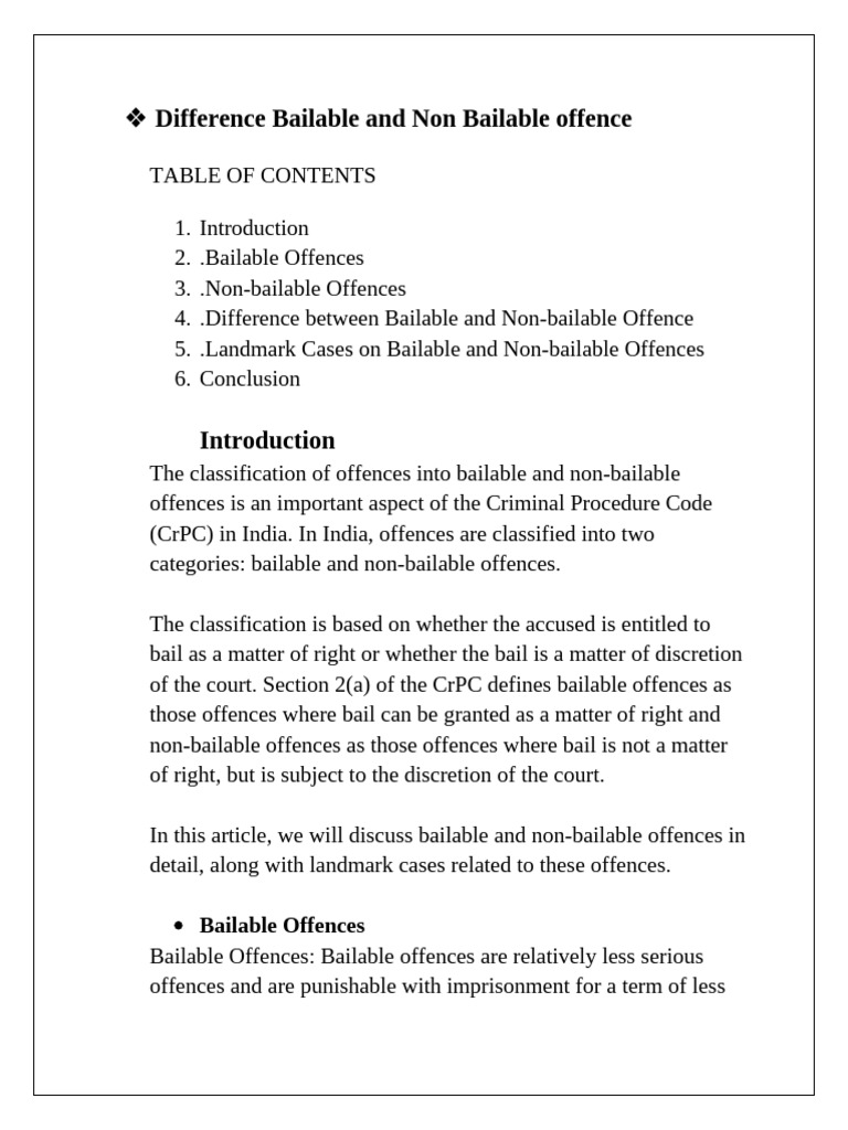 Difference Bailable and Non Bailable Offence | PDF | Bail | Crimes