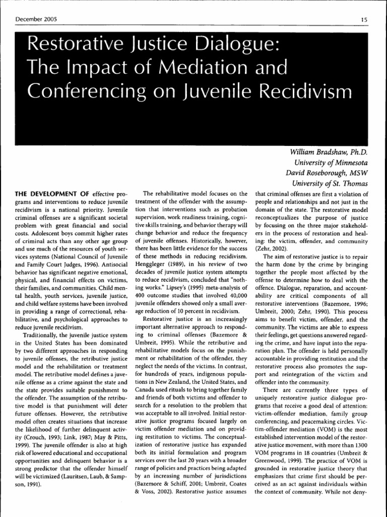 Restorative Justice Dialogue_ the Impact of Mediation and Confere | PDF