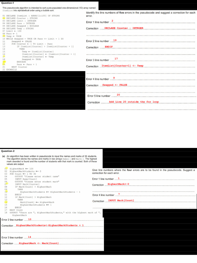 Revision Set 1 (Arrays) | PDF