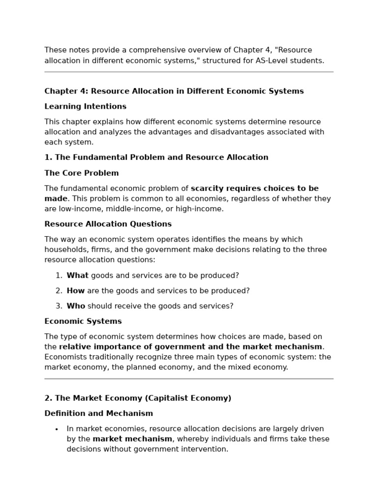 Ch 04 Resource Allocation Sum | PDF | Economic System | Market (Economics)