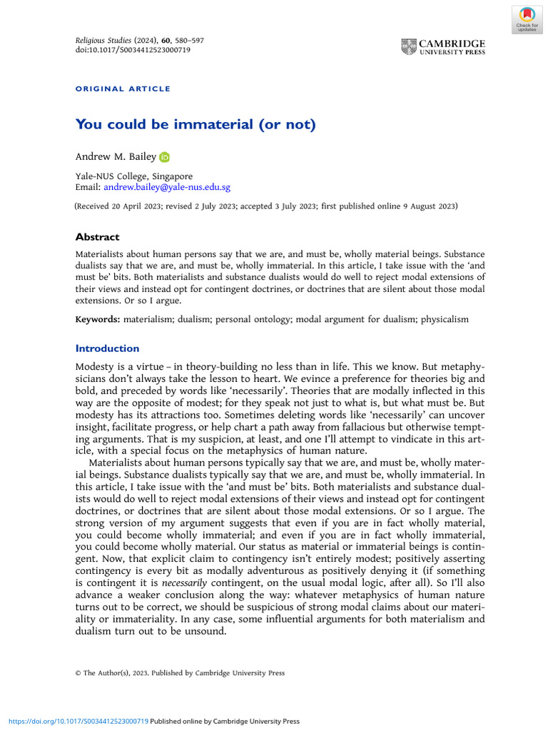 You Could Be Immaterial or Not | PDF | Materialism | Substance Theory