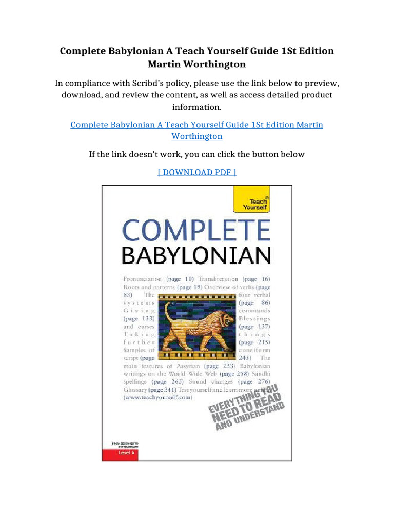 Complete Babylonian A Teach Yourself Guide 1st Edition Martin