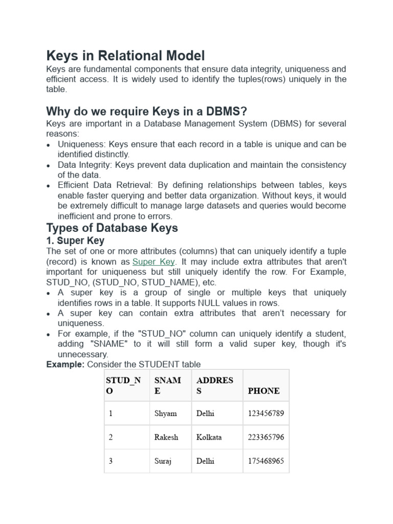 Keys in Relational Model | PDF | Table (Database) | Relational Model