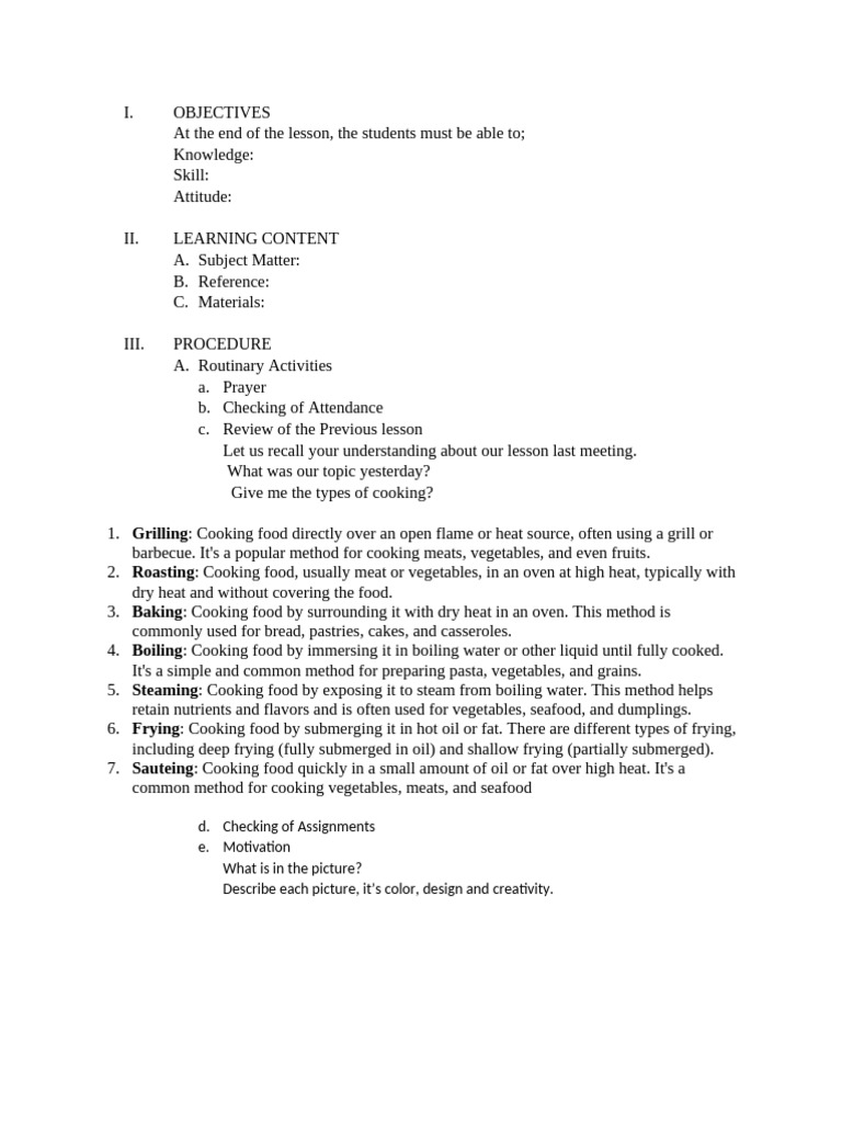 Semi Detailed Lesson Plan............... | PDF | Icing (Food) | Cooking