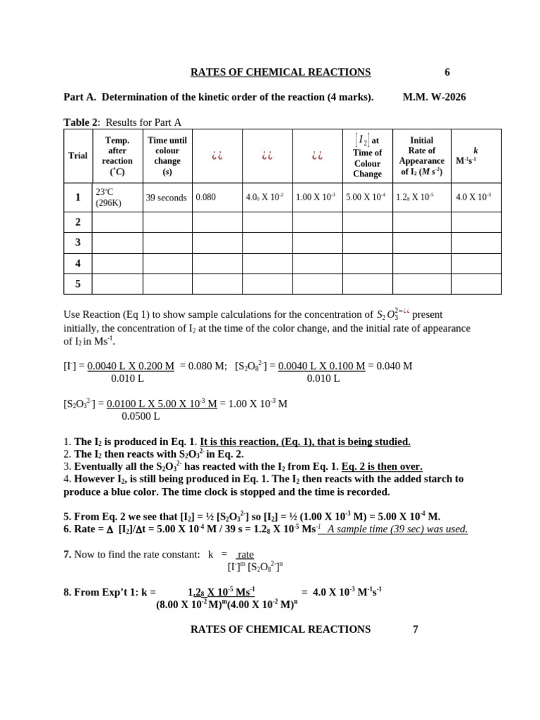 Kinetics Lab p.67 - W-26 | PDF | Chemical Kinetics | Chemical Reaction ...