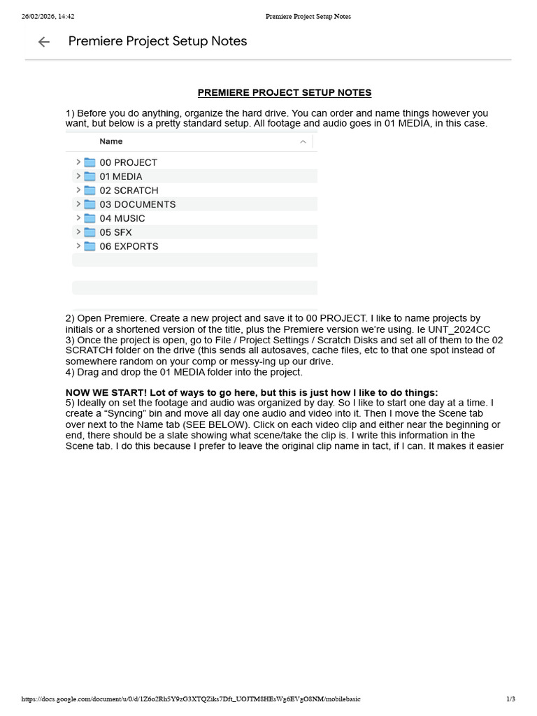 Premiere Project Setup Notes | PDF | Computer File | Synchronization